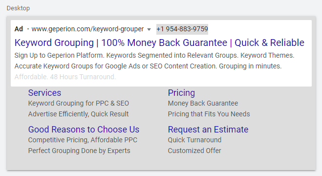 google ads with extensions